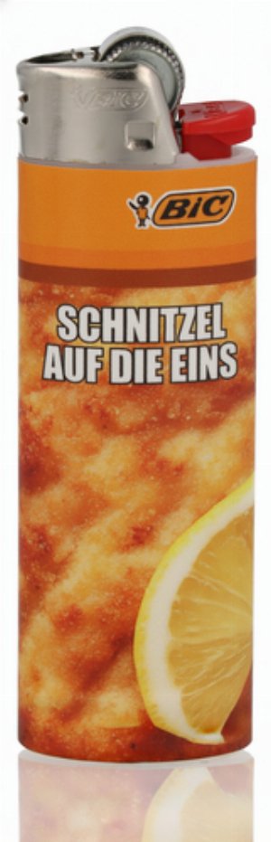 BIC Maxi Feuerzeug – Fast Food Edition „Schnitzel auf die Eins