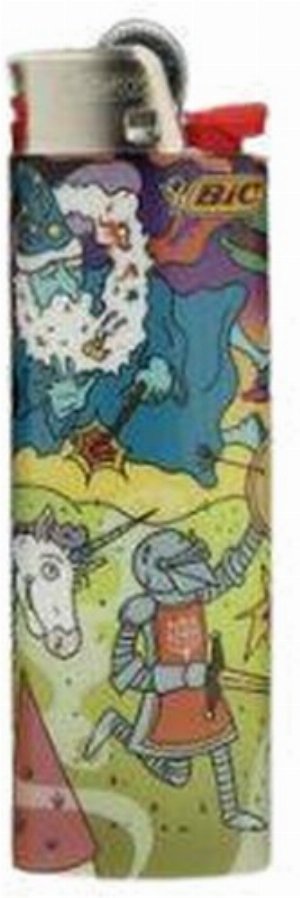 BIC Maxi Feuerzeug Fantasy Cartoon – Motiv „Zauberer, Einhorn & Ritter