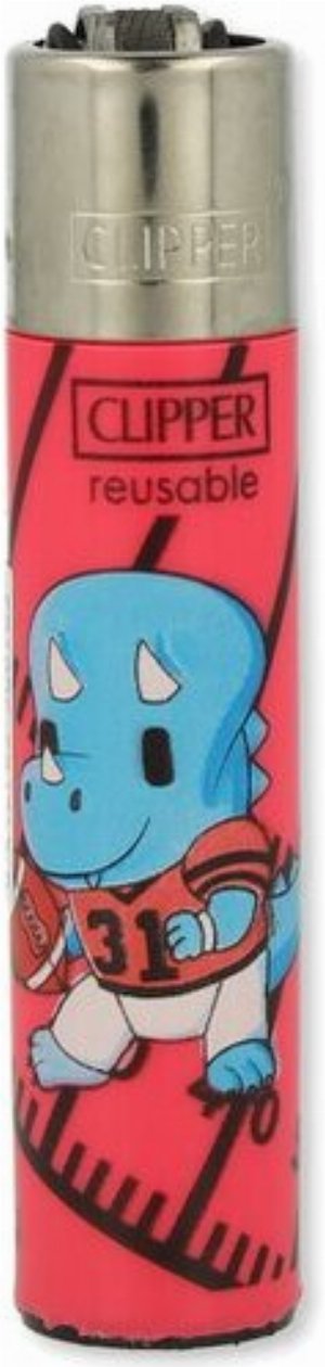 Clipper Gasfeuerzeug – Dino Sports Edition (Motiv 4v4, Dinosaurier mit Football)