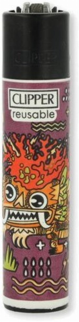 Clipper Weird-Edition Gasfeuerzeug – Monster-Motiv (Weinrot/Orange)