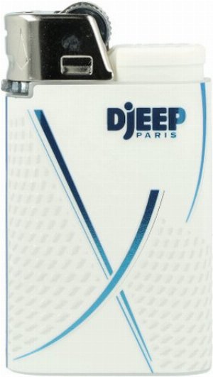 Djeep Paris World X White Gasfeuerzeug – Blau/Weiß Streifen-Design