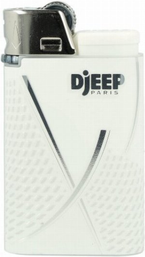 Djeep Paris World X White Gasfeuerzeug Nr. 3 – Silber/Weiß mit Streifenmotiv