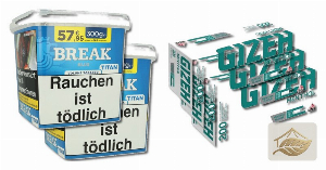 Break Blau Titan Volumentabak-Set mit Gizeh Menthol Hülsen