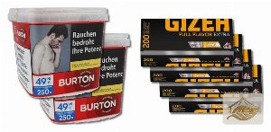 Burton Rot XXXL Volumentabak mit Gizeh Full Flavor Hülsen