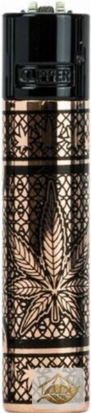 Clipper Metallfeuerzeug Good Grass, Bronzefarben mit Hanfblatt