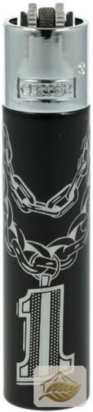 Clipper Feuerzeug mit Metallkette, Silber/Schwarz