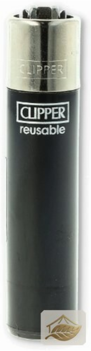 Clipper Gasfeuerzeug Solid Branded, Schwarz mit Silberkappe