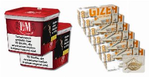 L&M Rot Volumentabak-Set mit Gizeh Airstream Extra Hülsen