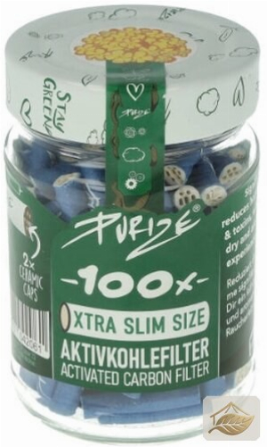 Purize Aktivkohlefilter Blau 6 mm im Glasgefäß