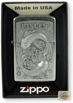 Zippo Feuerzeug Street Chrome mit Fische-Plakette (Pisces)