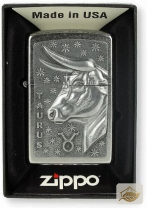 Zippo Street Chrome Benzinfeuerzeug, Stier-Motiv (Taurus)