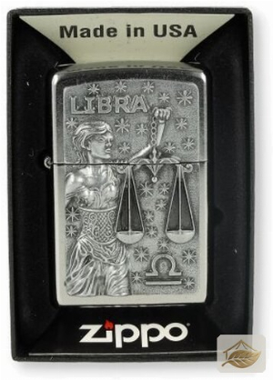 Zippo Street Chrome, Sternzeichen Waage Plakette (Libra)