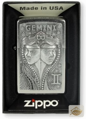Zippo Benzinfeuerzeug Street Chrome, Zwillinge-Plakette (Gemini)