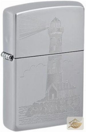 Zippo Leuchtturm-Gravur, Polish Chrome Outdoor Feuerzeug