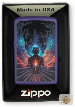 Zippo Engel-Motiv Feuerzeug, Purple Matte mit Schwarzlicht-Effekt