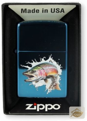 Zippo Feuerzeug mit springendem Fisch, High Polish Blue
