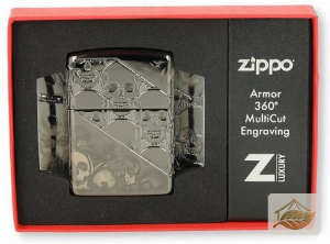 Zippo Armor Case Feuerzeug, Totenköpfe im Foto-Motiv