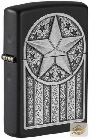Zippo American Metal Emblem, Schwarz Matt/Grau