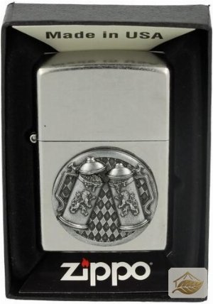 Zippo Street Chrome mit Bierkrug-Plakette, windfestes Benzinfeuerzeug