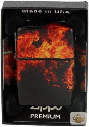 Zippo Color 540° Lagerfeuer-Design, Tumbled Brass Schwarz Orange