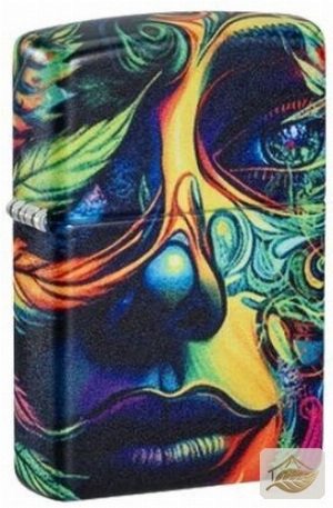 Zippo Frauengesicht und Hanfblätter, Color 540° bunt