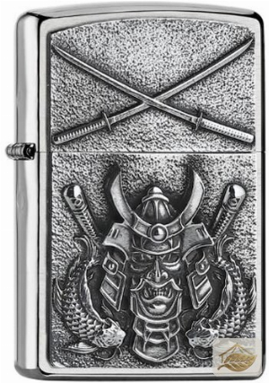 Zippo Feuerzeug Samurai-Plakette, Chrom gebürstet