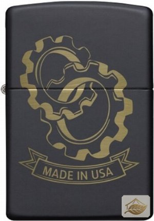 Zippo Feuerzeug Zahnräder-Gravur, Schwarz Matt
