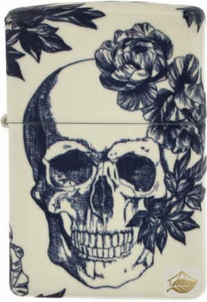 Zippo Floral Skull Feuerzeug, Weiß mit grünem Leuchteffekt