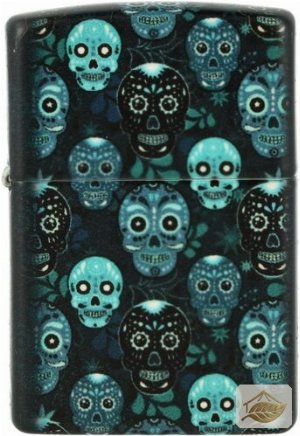 Zippo Sugar Skulls Feuerzeug, leuchtet blau im Dunkeln