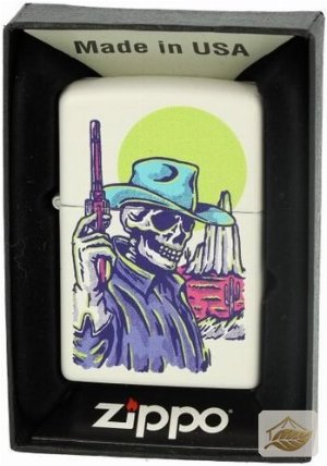 Zippo Feuerzeug Cowboy-Totenkopf, Weiß Matt