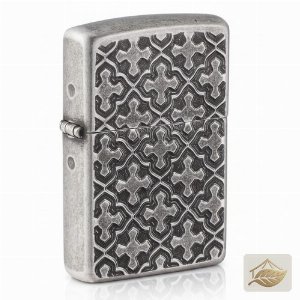 Zippo Armor Case Feuerzeug Kreuzmuster, Silber Antik