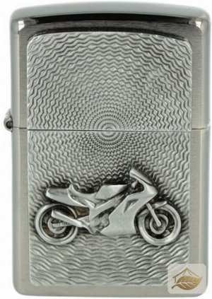 Zippo Feuerzeug Motorrad-Plakette, Chrom gebürstet