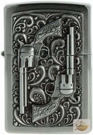 Zippo Feuerzeug Revolver-Plakette, Chrome Brushed