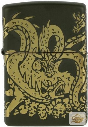 Zippo Drachen-Feuerzeug, Grün Matt Lasergravur