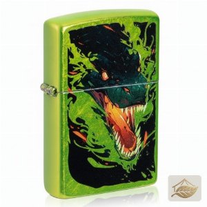 Zippo Feuerspeiender Drache, Benzinfeuerzeug Lurid Green