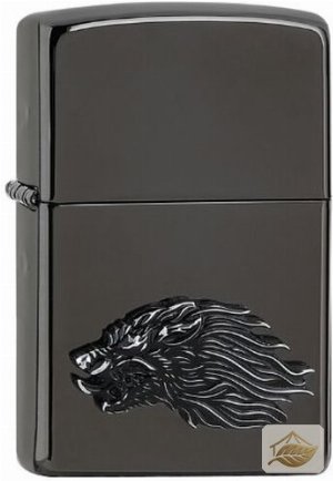 Zippo Hochglanz Schwarz, Emblem Werwolf