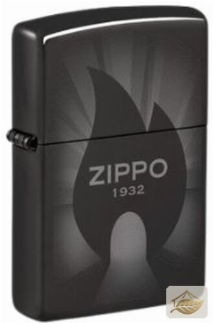 Zippo Hochglanz Schwarz Feuerzeug mit Zippo-1932-Motiv