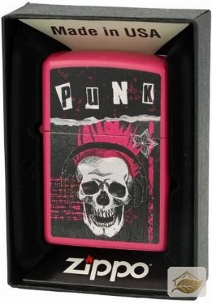 Zippo Frequency Punk Skull, Benzinfeuerzeug in Pink Schwarz Weiß