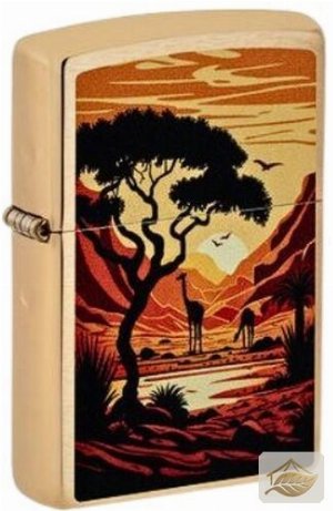 Zippo Savanne-Motiv Giraffes Safari, Brushed Brass