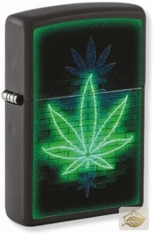 Zippo Hanfblatt-Feuerzeug mit Leuchteffekt, Schwarz Matt