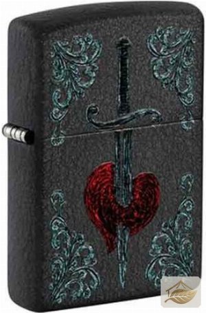 Zippo Heart Dagger Feuerzeug, Black Crackle Tattoo-Optik