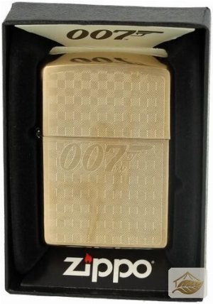 Zippo 007 Gun Logo Feuerzeug, gebürstetes Messing (Brushed Brass)