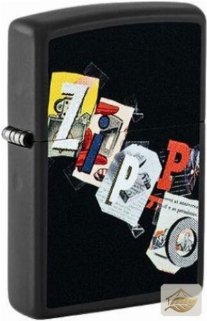 Zippo Schriftzug-Feuerzeug, Black Matte mit buntem Logo