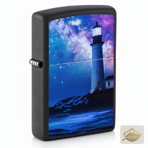 Zippo Leuchtturm, Benzinfeuerzeug Black Light Schwarz
