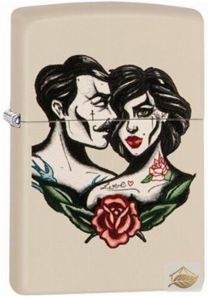 Zippo Feuerzeug Liebespaar im Tattoo-Stil, Weiß Matt