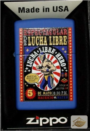 Zippo Lucha Libre Feuerzeug, Blau Matt mit Wrestler-Print