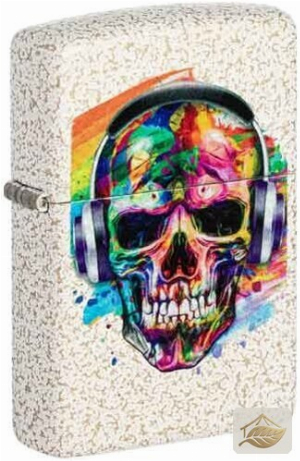 Zippo Skull Headphones, Totenkopf mit Kopfhörern auf Mercury Glass