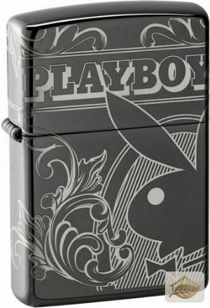 Zippo Black Ice Playboy PL150, Lasergravur in Chrom