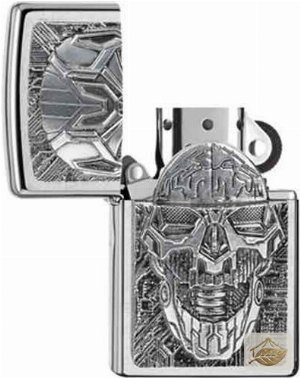 Zippo Benzinfeuerzeug Chrom gebürstet, Skull-Plakette Technic Trick