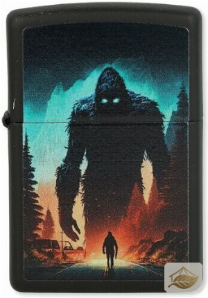 Zippo Bigfoot-Feuerzeug, Sasquatch-Motiv in Schwarz Matt